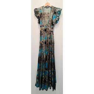 Bohemian Floral Maxi Dress Women's S Multicolor Wrap V-Neck Casual